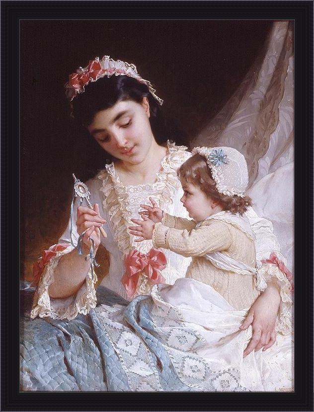 Framed Emile Munier distracting the baby painting