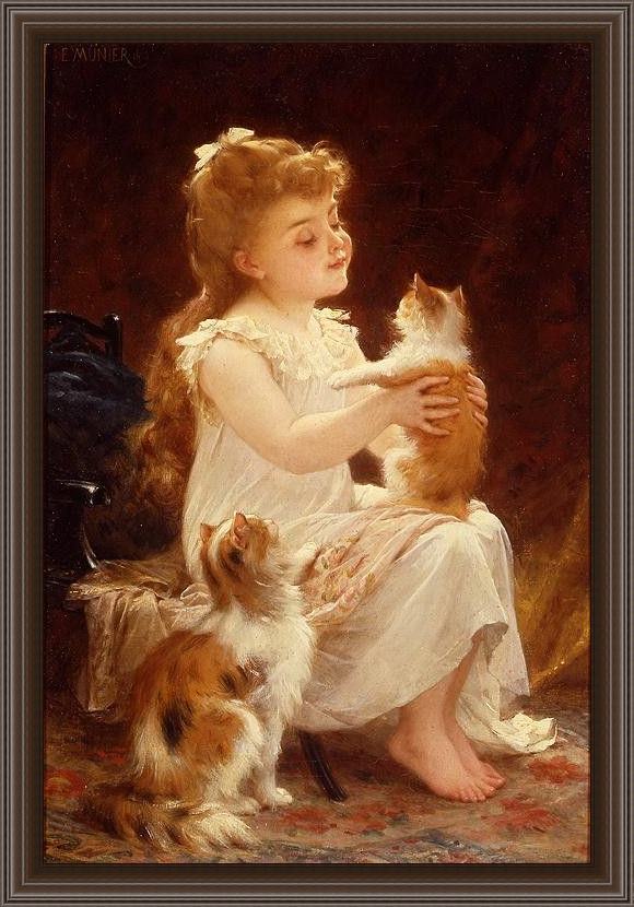 Framed Emile Munier playing with the kitten painting