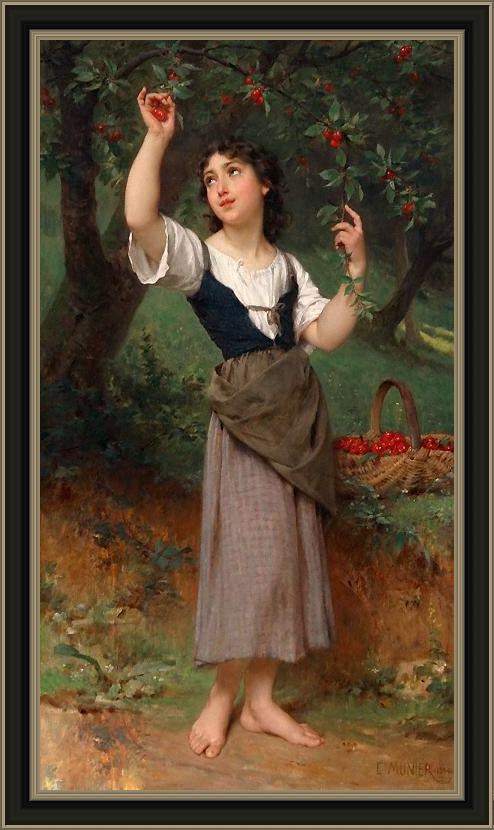 Framed Emile Munier the cherry tree painting