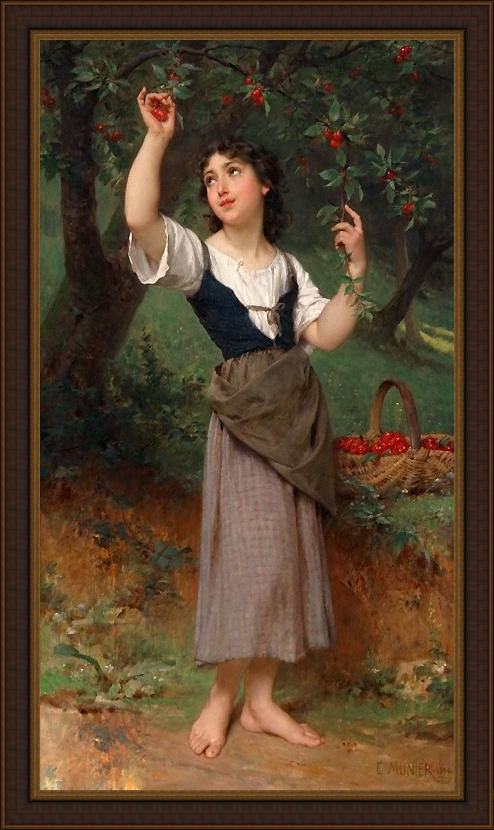 Framed Emile Munier the cherry tree painting