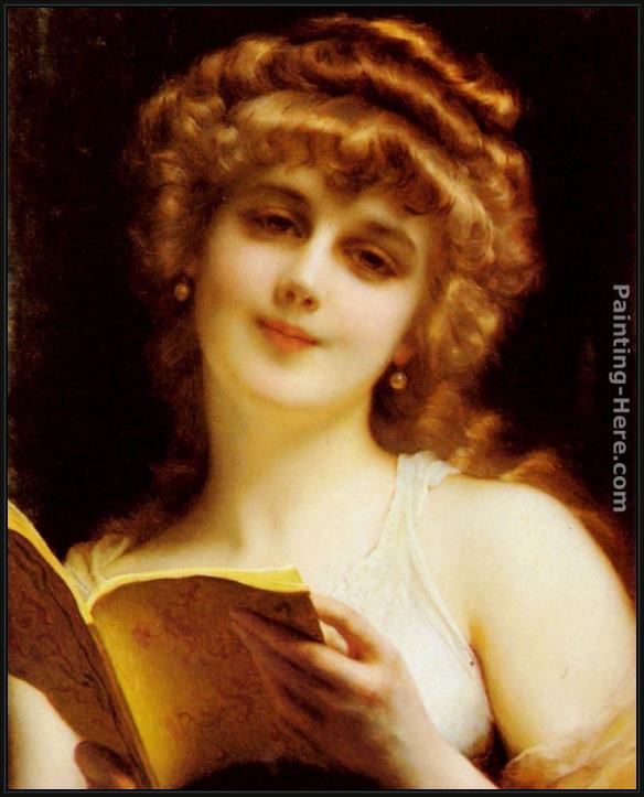 Framed Etienne Adolphe Piot a blonde beauty holding a book painting