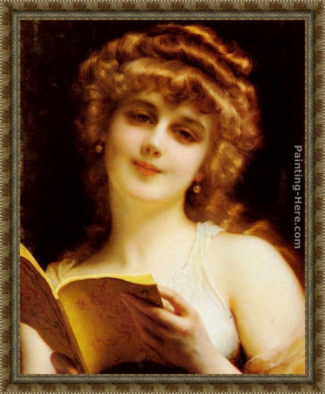 Framed Etienne Adolphe Piot a blonde beauty holding a book painting