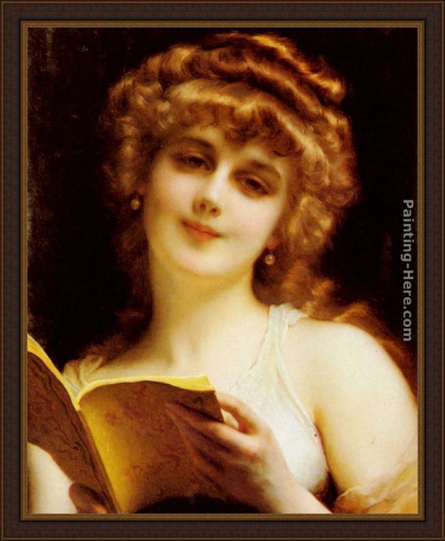 Framed Etienne Adolphe Piot a blonde beauty holding a book painting