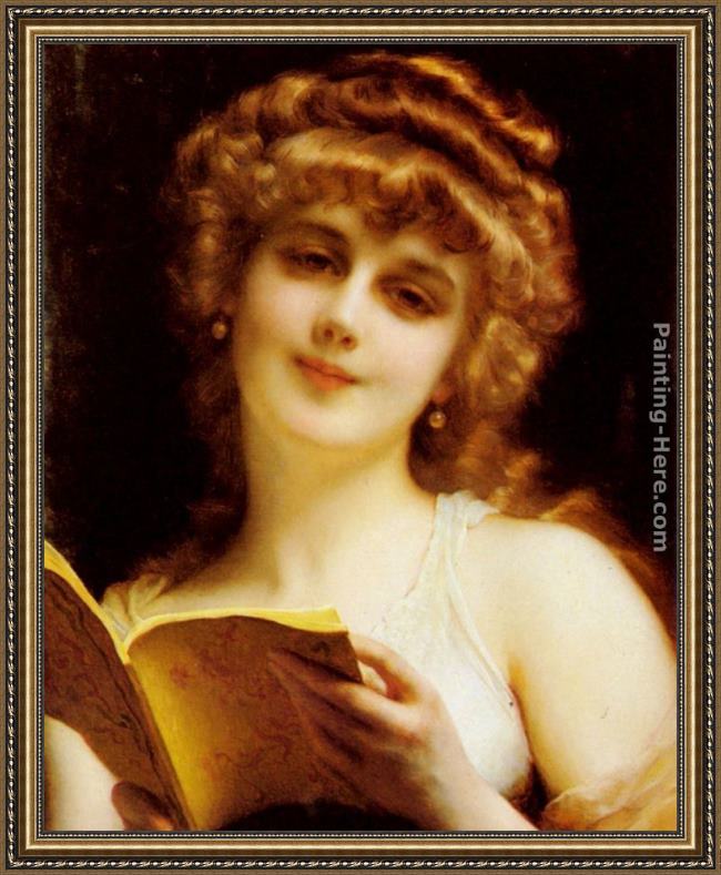 Framed Etienne Adolphe Piot a blonde beauty holding a book painting