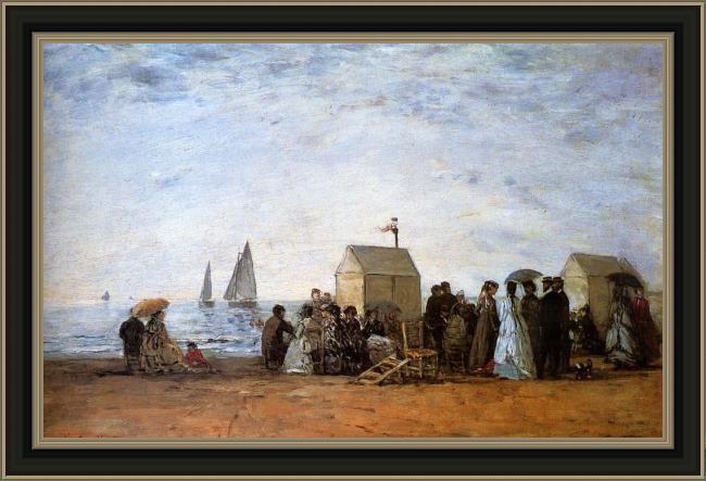 Framed Eugene Boudin the beach at trouville painting