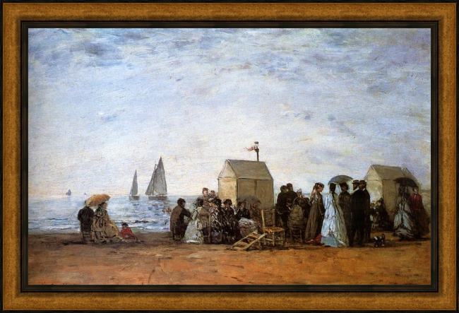 Framed Eugene Boudin the beach at trouville painting
