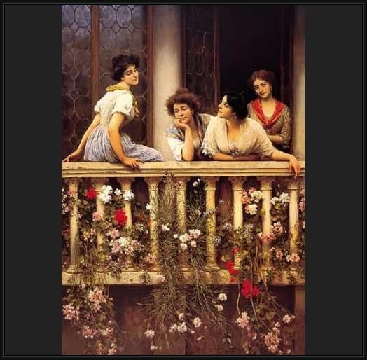 Framed Eugene de Blaas balcony painting