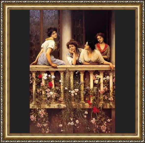 Framed Eugene de Blaas balcony painting