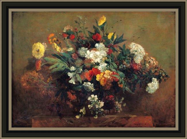 Framed Eugene Delacroix flowers painting