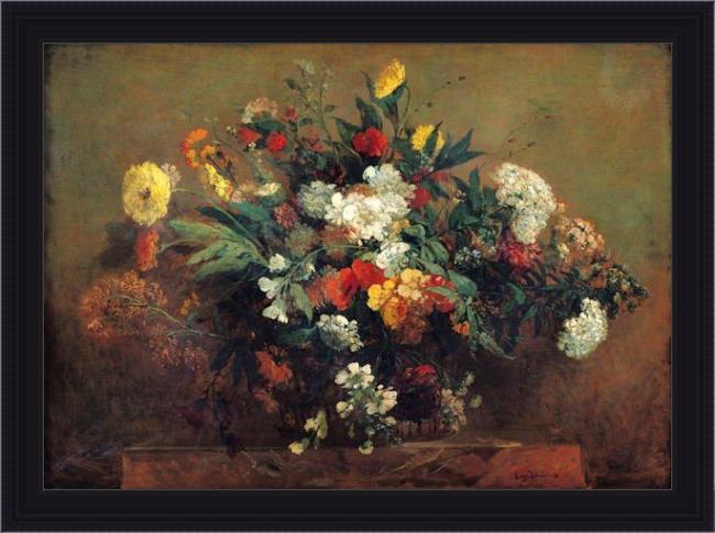 Framed Eugene Delacroix flowers painting