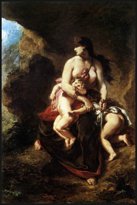 Framed Eugene Delacroix medea about to kill her children painting