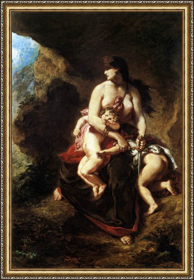Framed Eugene Delacroix medea about to kill her children painting
