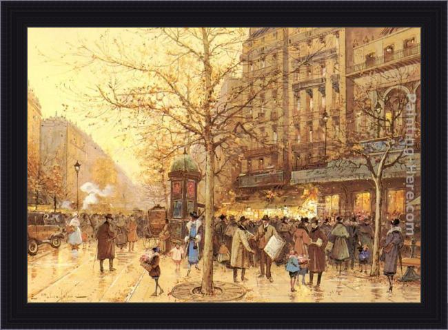 Framed Eugene Galien-Laloue a paris street scene painting