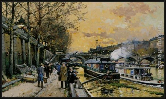 Framed Eugene Galien-Laloue les bateau mouches sur la seine - paris painting