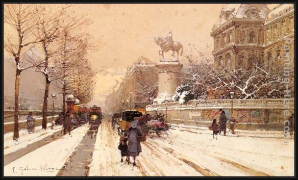 Framed Eugene Galien-Laloue paris in winter painting