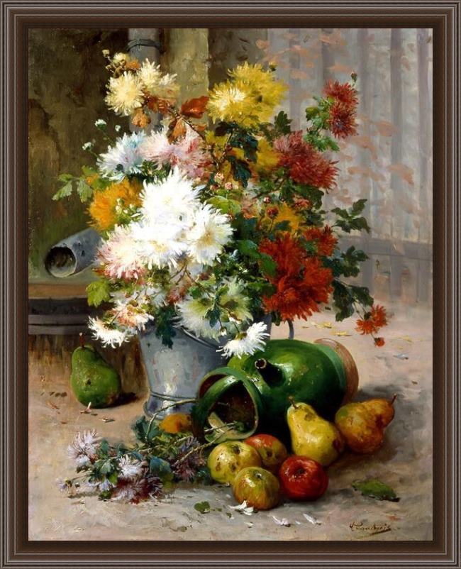 Framed Eugene Henri Cauchois grand bouquet de fleurs painting
