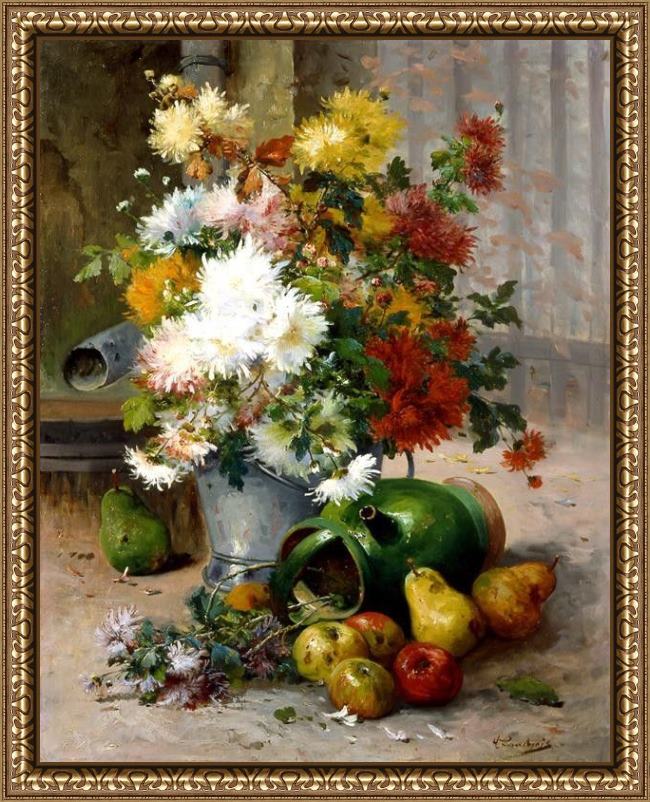 Framed Eugene Henri Cauchois grand bouquet de fleurs painting