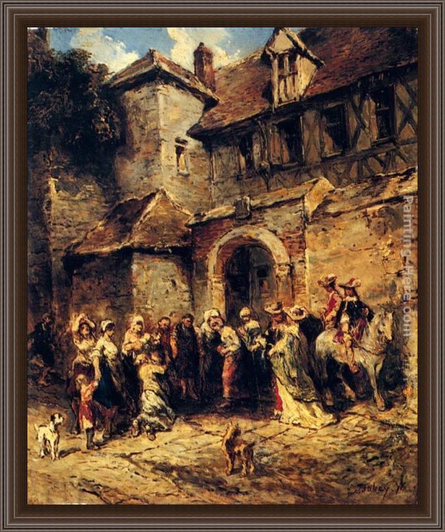 Framed Eugene Isabey figures outside a doorway painting