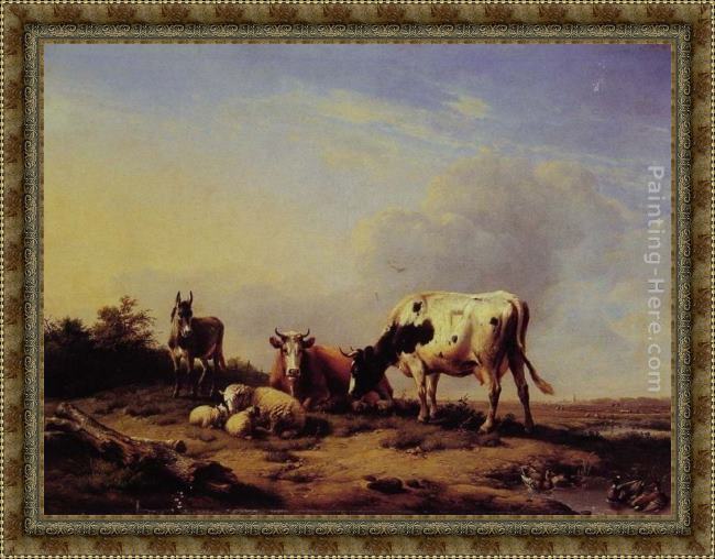 Framed Eugene Verboeckhoven a gathering in the pasture painting