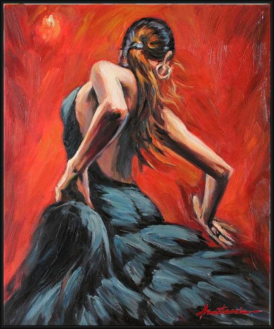 Framed Fabian Perez big flamenco dancer painting