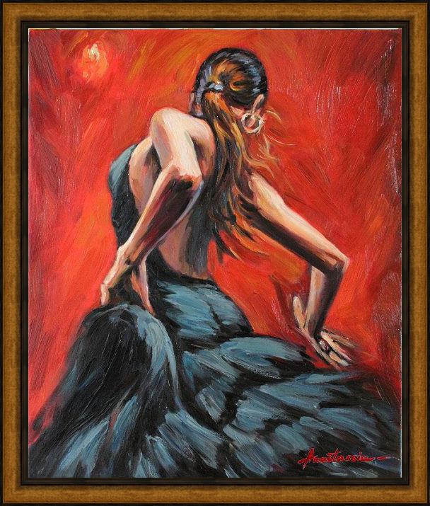 Framed Fabian Perez big flamenco dancer painting