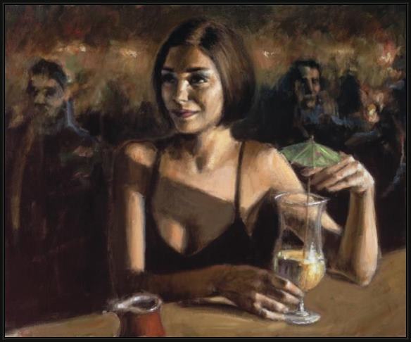 Framed Fabian Perez cocktail in maui painting