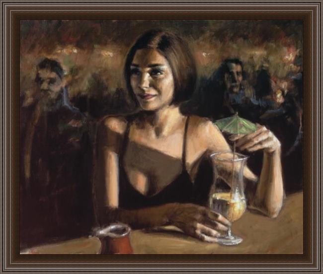 Framed Fabian Perez cocktail in maui painting