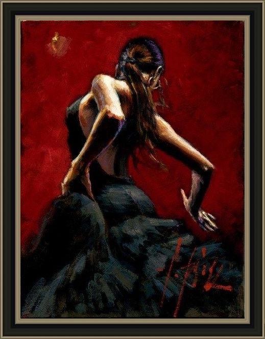 Framed Fabian Perez dancer in red black dress painting