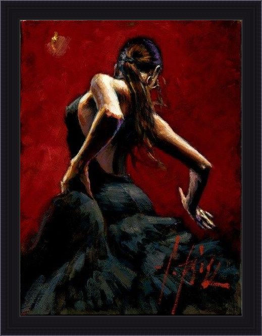 Framed Fabian Perez dancer in red black dress painting