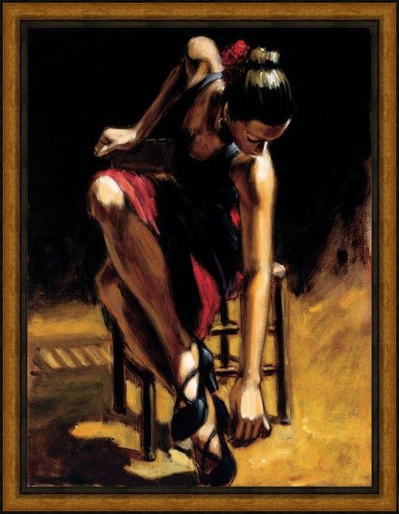 Framed Fabian Perez dancerin red skirt painting