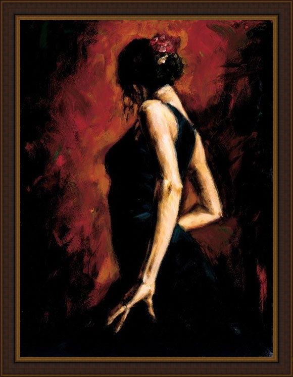Framed Fabian Perez flamenco painting