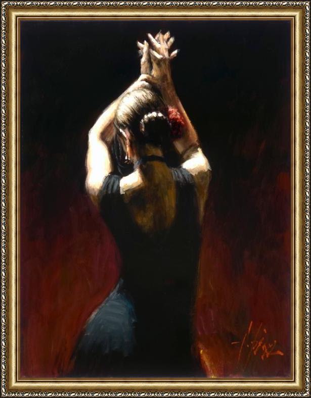 Framed Fabian Perez flamenco dancer in black dress painting