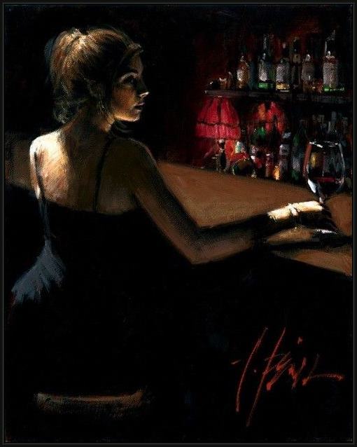 Framed Fabian Perez girl at bar with red light-1 painting