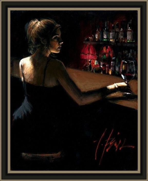 Framed Fabian Perez girl at bar with red light-1 painting