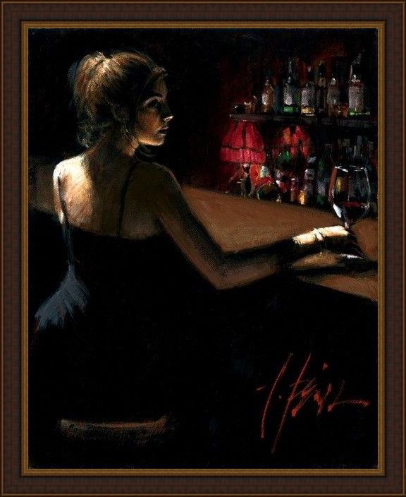 Framed Fabian Perez girl at bar with red light-1 painting