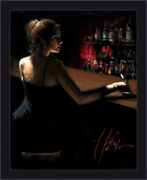 Framed Fabian Perez girl at bar with red light-1 painting