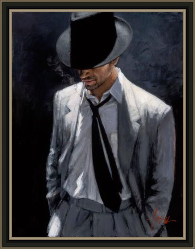 Framed Fabian Perez man in white suit iv painting