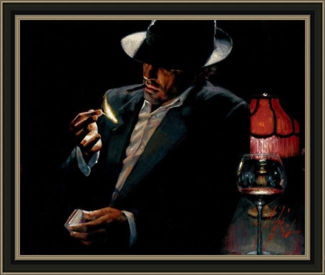 Framed Fabian Perez man lighting cigarette ii painting