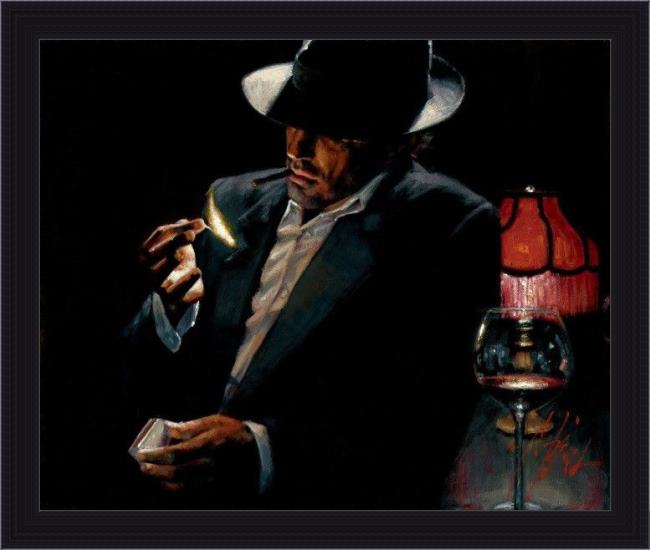 Framed Fabian Perez man lighting cigarette ii painting