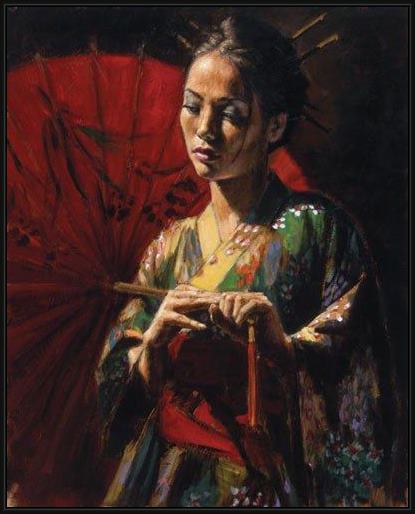 Framed Fabian Perez michiko painting