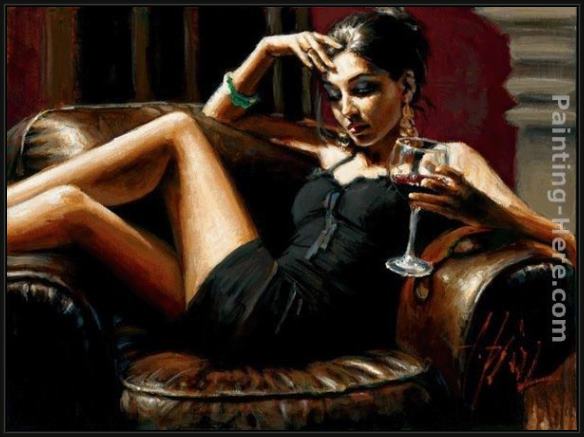Framed Fabian Perez red on red iii painting