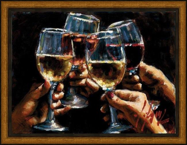 Framed Fabian Perez red white and rose iii painting