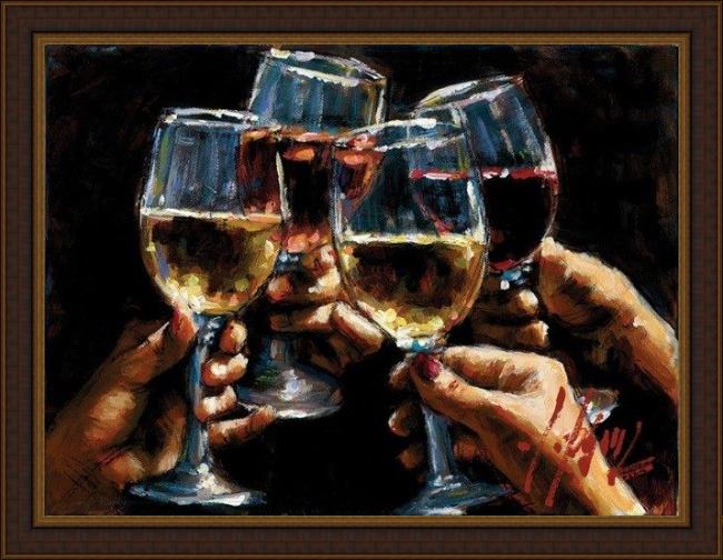 Framed Fabian Perez red white and rose iii painting