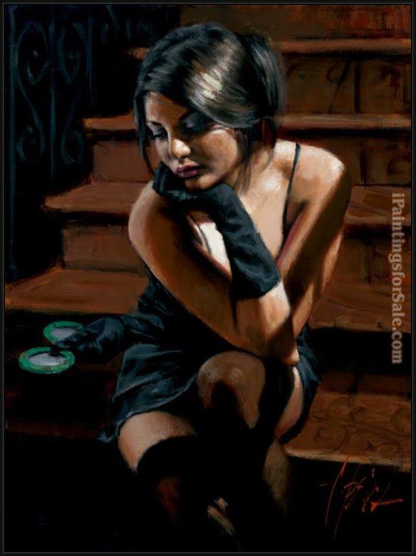 Framed Fabian Perez saba on the stairs painting