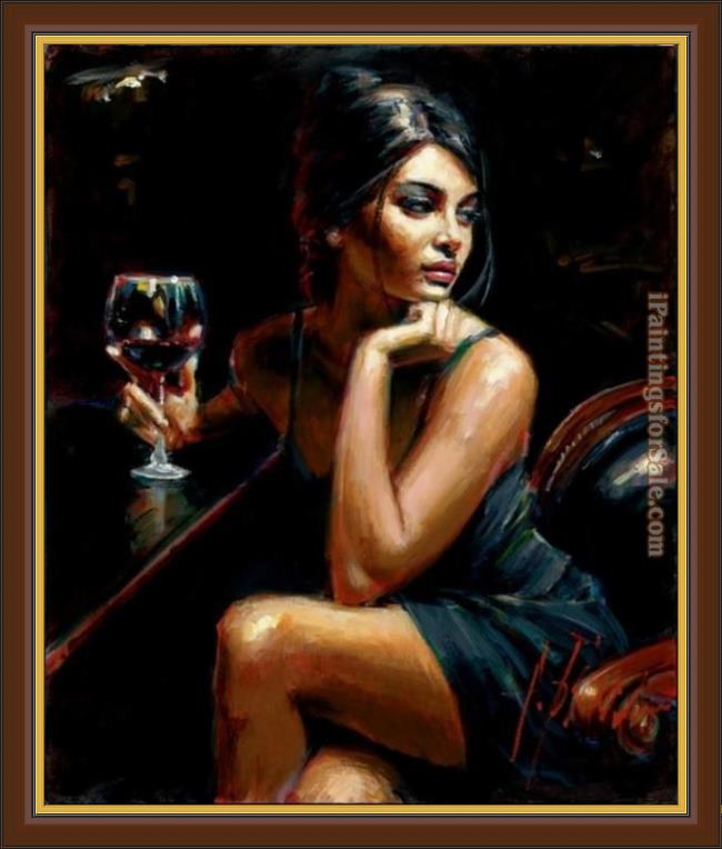 Framed Fabian Perez saba with glass of red wine painting