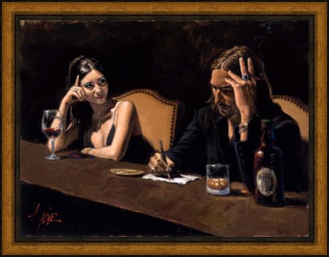 Framed Fabian Perez self portrait with monica painting