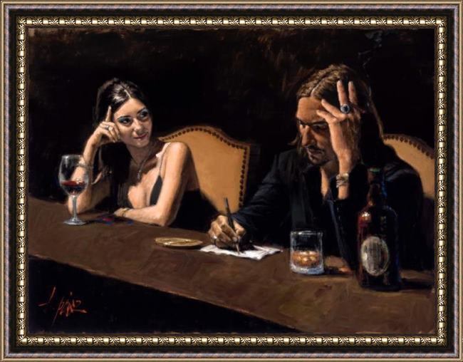 Framed Fabian Perez self portrait with monica painting