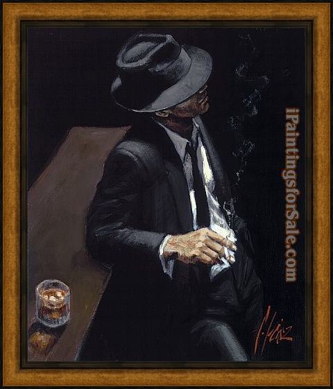 Framed Fabian Perez study for man in black suit ii painting