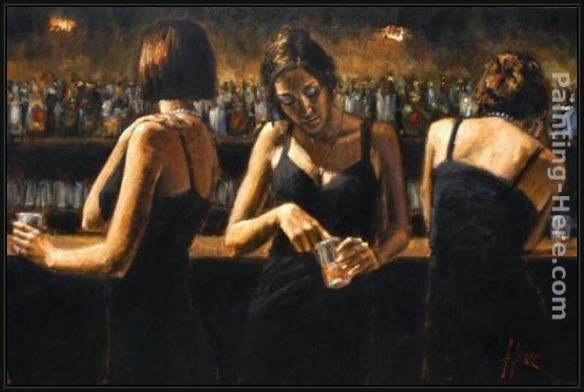 Framed Fabian Perez study for three girls at the bar painting