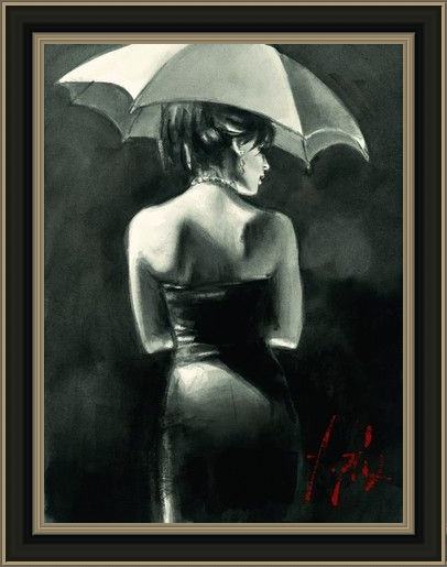 Framed Fabian Perez study for woman with white umbrella painting